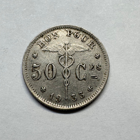 1933 Belgium 50 Centimes - Beautiful Coin - #B-014