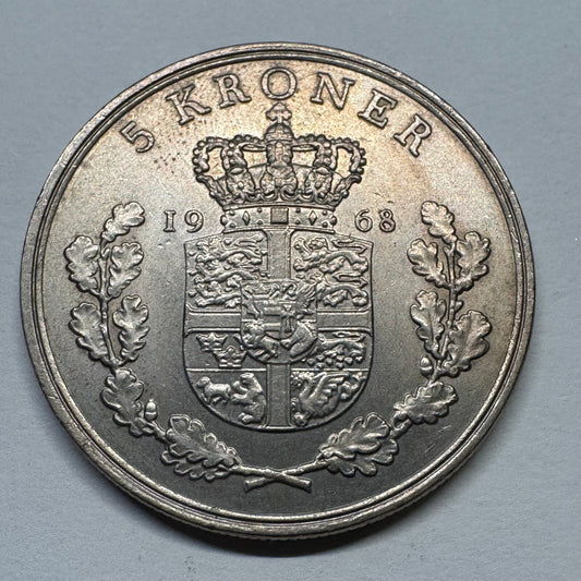 1968 Denmark 5 Kroner - Beautiful Coin - #B-057