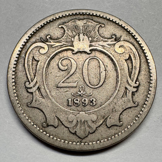 1893 Austria 20 Heller - Beautiful Coin - #A-037
