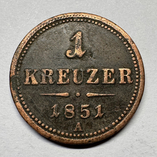 1851 Austria 1 Kreuzer - A - Beautiful Coin - #A-020