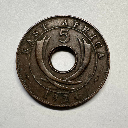 1924 East Africa 5 Cents - Beautiful Coin - #B-007