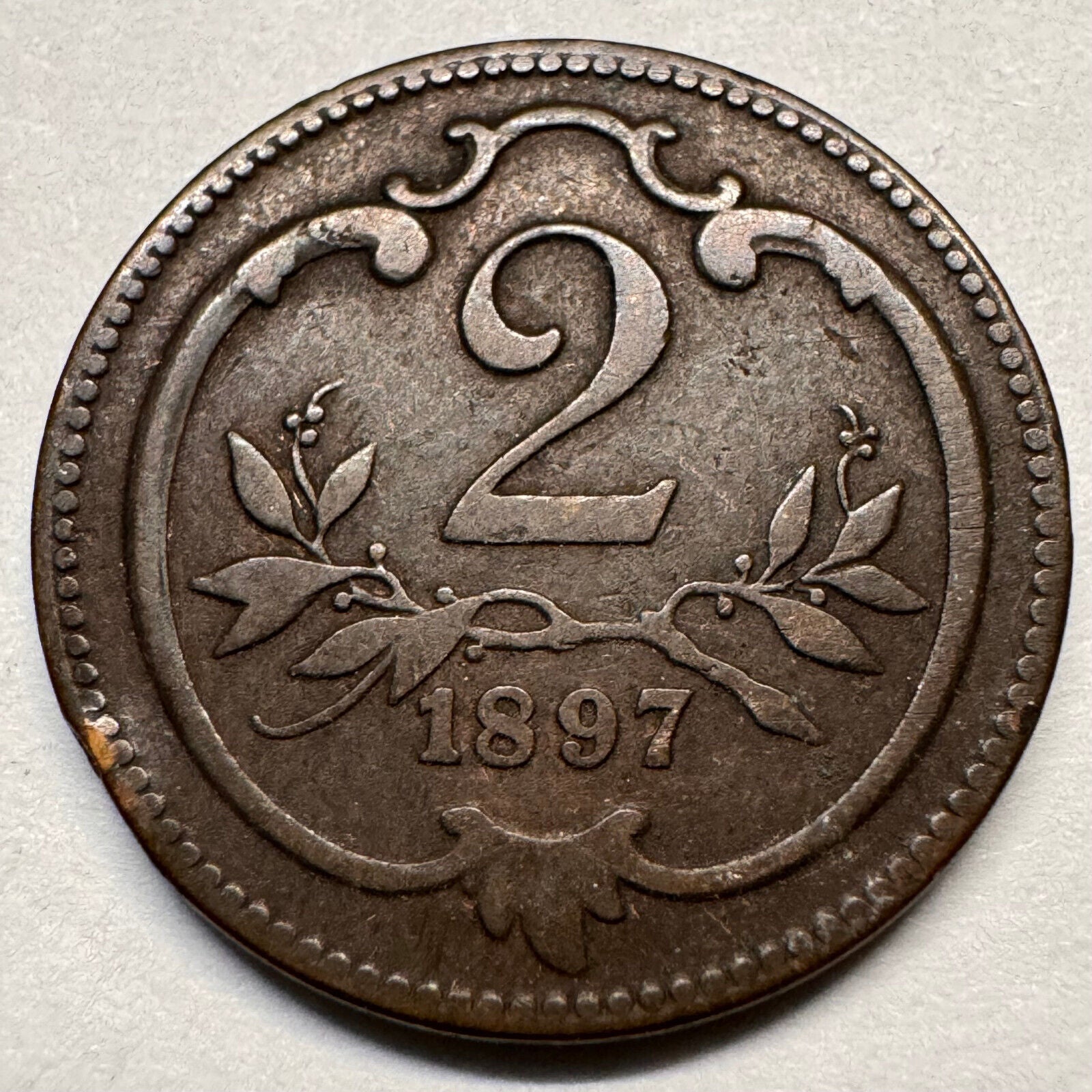1897 Austria 2 Heller - Beautiful Coin - #A-041