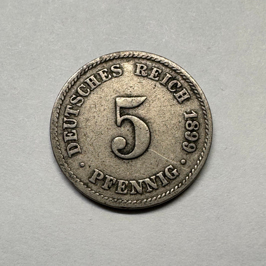 1899 Germany 5 Pfennig - Beautiful Coin - #B-011