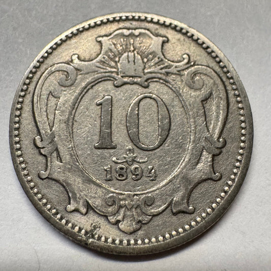 1894 Austria 10 Heller - Beautiful Coin - #A-089