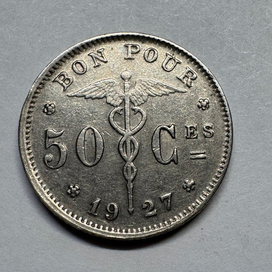 1927 Belgium 50 Centimes - Beautiful Coin - #B-027