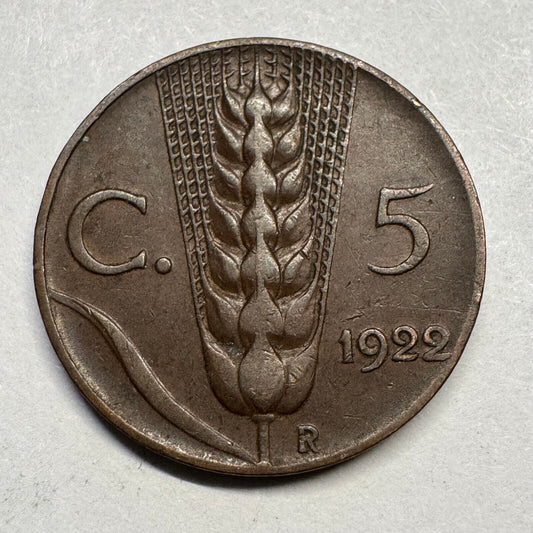 1922 Italy 5 Centesimi - Beautiful Coin - #A-097