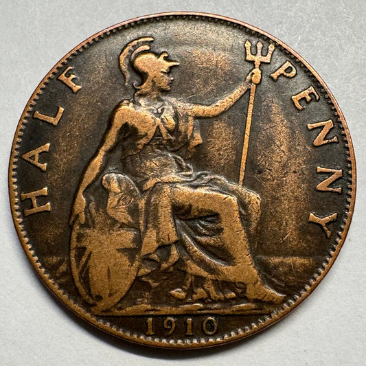 1910 UK 1/2 Penny - Beautiful Coin - #A-079