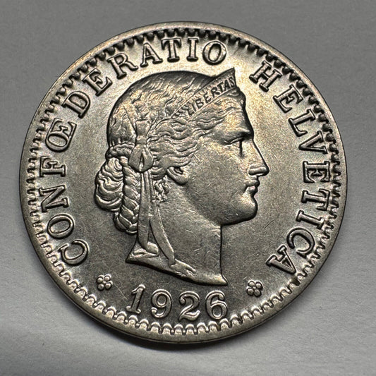 1926 Switzerland 20 Rappen - Beautiful Coin - Lot #B-044