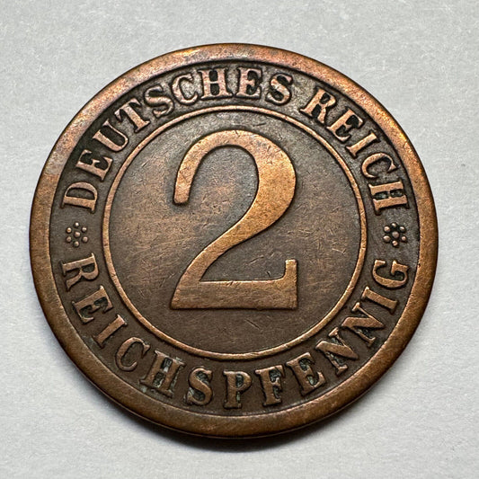 1925 Germany 2 Reichspfennig - Beautiful Coin - #B-001