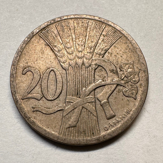 1924 Czechoslovakia 20 Haleru - Beautiful Coin - #A-040