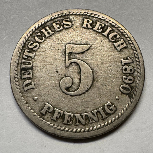 1890 Germany 5 Pfennig - Beautiful Coin - #A-092