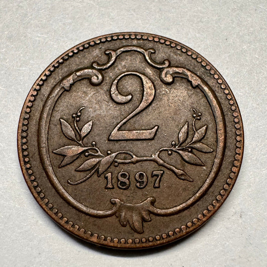 1897 Austria 2 Heller - Beautiful Coin - #A-018