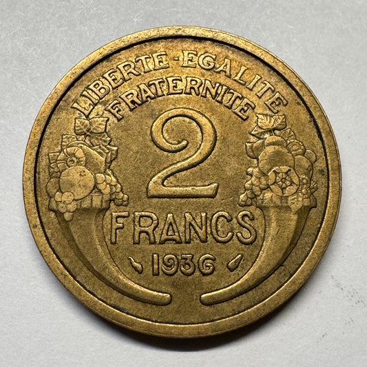1936 France 2 Francs - Beautiful Coin - #B-002