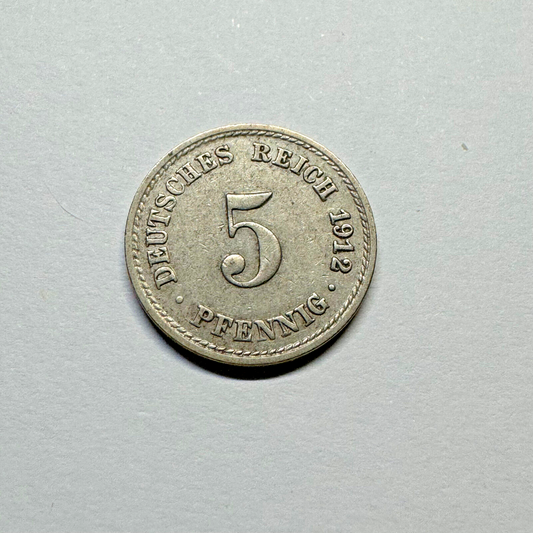1912 Germany 5 Pfennigs A - Wilhelm II type 2 - Beautiful Coin - #A-001