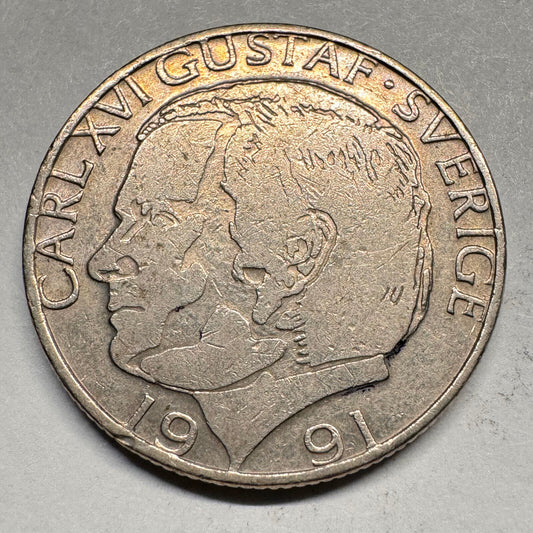 1991 Sweden 1 Krona - Carl XVI Gustaf - Beautiful Coin - #A-025