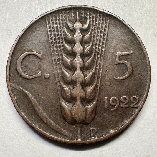 1922 Italy 5 Centesimi - Beautiful Coin - #A-083