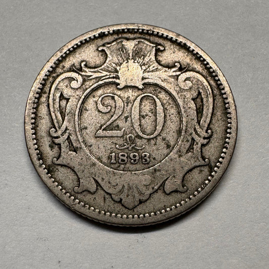 1893 Austria 20 Heller - Beautiful Coin - #A-019