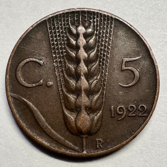 1922 Italy 5 Centesimi - Beautiful Coin - #A-087