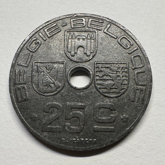 1943 Belgium 25 Centimes - Beautiful Coin - #B-058