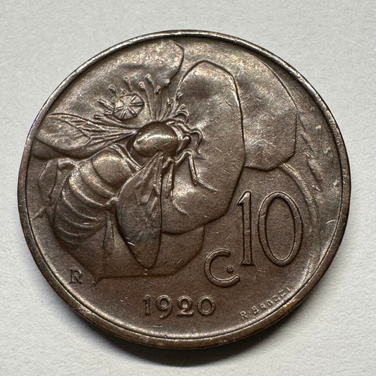 1920 Italy 10 Centesimi - Beautiful Coin - #B-058