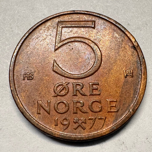 1977 Norway 5 Ore - Beautiful Coin - #A-030