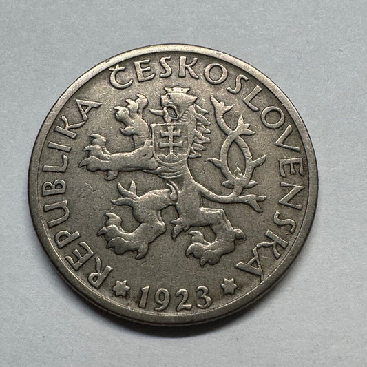 1923 Czechoslovakia 1 Koruna - Beautiful Coin - #B-022