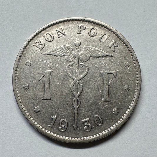 1930 Belgium 1 Franc - Beautiful Coin - #B-052