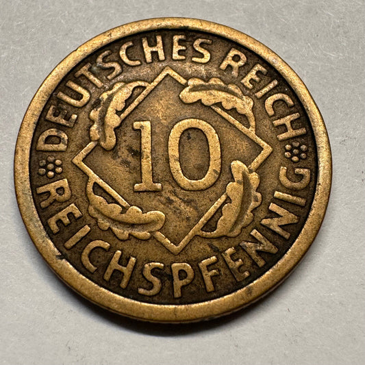 1924 Germany 10 Reichspfennig - J - Beautiful Coin - #A-014