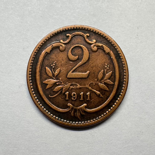 1911 Austria 2 Heller - Beautiful Coin - #B-012