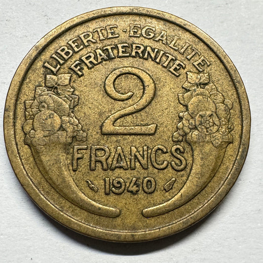 1940 France 2 Francs- Beautiful Coin - #A-003