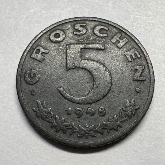 1948 Austria 5 Groschen - Beautiful Coin - #A-088