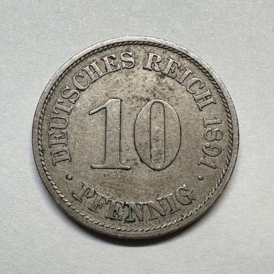1891 Germany 10 Pfennig - Beautiful Coin - #B-028
