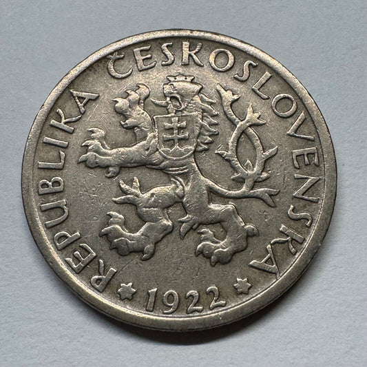 1922 Czechoslovakia 1 Koruna - Beautiful Coin - #B-058