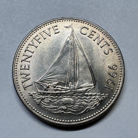 1966 Bahamas 25 Cents - Beautiful Coin - #B-005