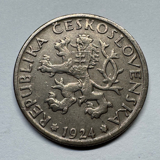 1924 Czechoslovakia 1 Koruna - Beautiful Coin - #B-049