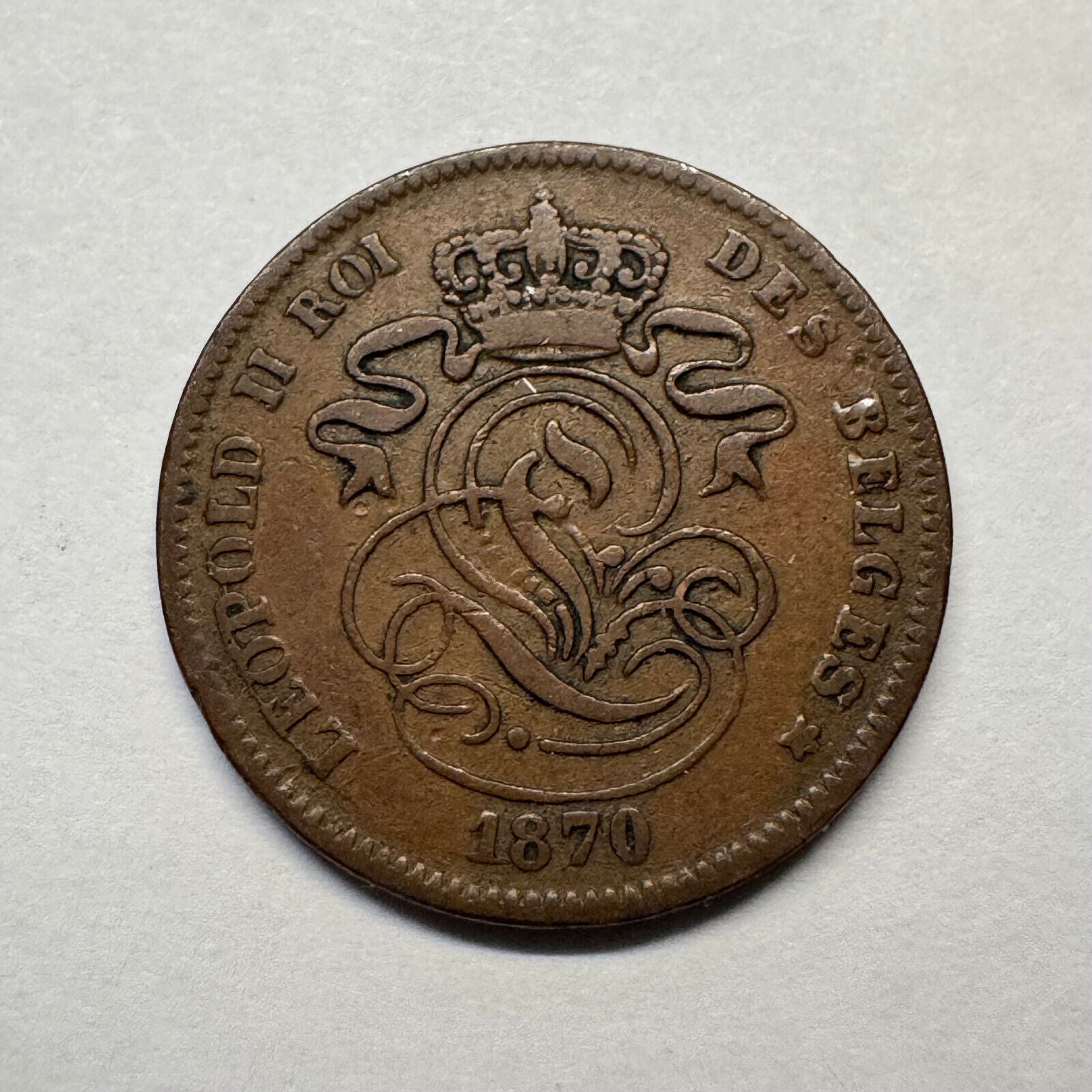 1870 Belgium 2 Cents - Beautiful Coin - #B-014