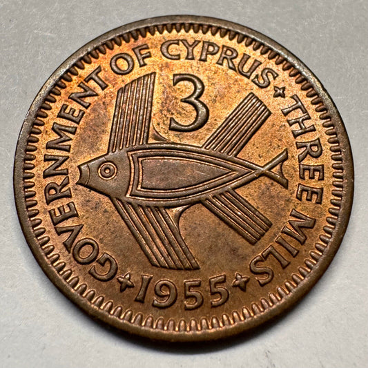 1955 Cyprus 3 Mils - Beautiful Coin - #A-031