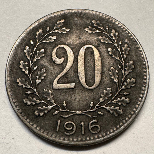 1916 Austria 20 Heller - Beautiful Coin - #A-060