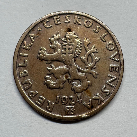1924 Czechoslovakia 20 Haleru  - Beautiful Coin - #B-049
