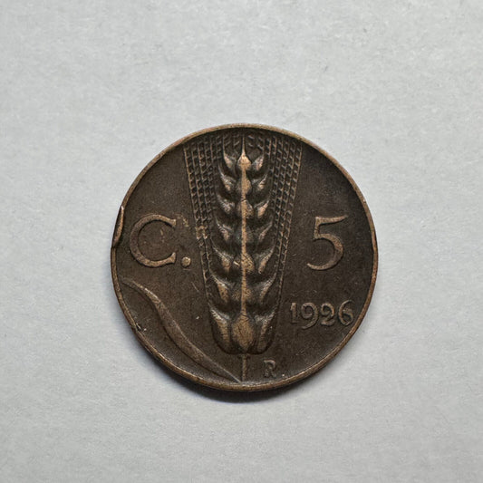1926 Italy 5 Centesimi - Beautiful Coin - #B-014