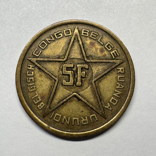 1952 Belgian Congo 5 Francs - Beautiful Coin - #B-035