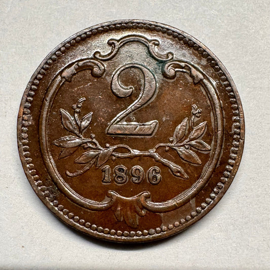 1896 Austria 2 Heller - Beautiful Coin - #A-023