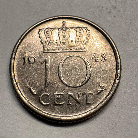 1948 Netherlands 10 Cents - Beautiful Coin - #A-050