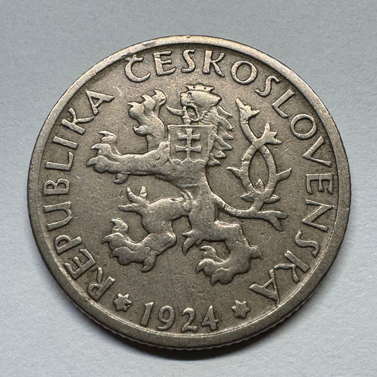 1924 Czechoslovakia 1 Koruna - Beautiful Coin - #B-057