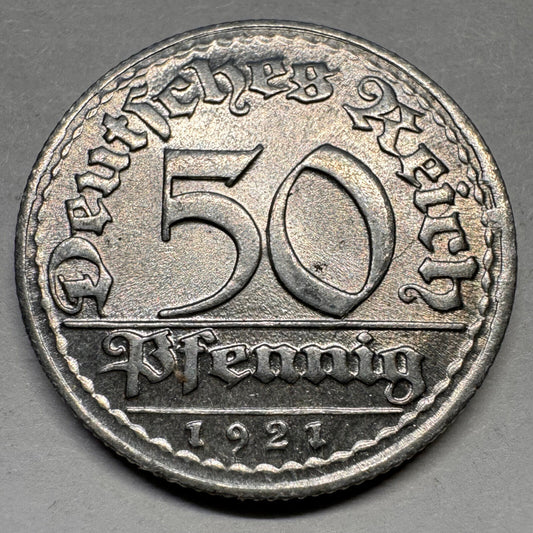 1921 Germany 50 Pfennig - Rare Condition - Beautiful Coin - #A-037