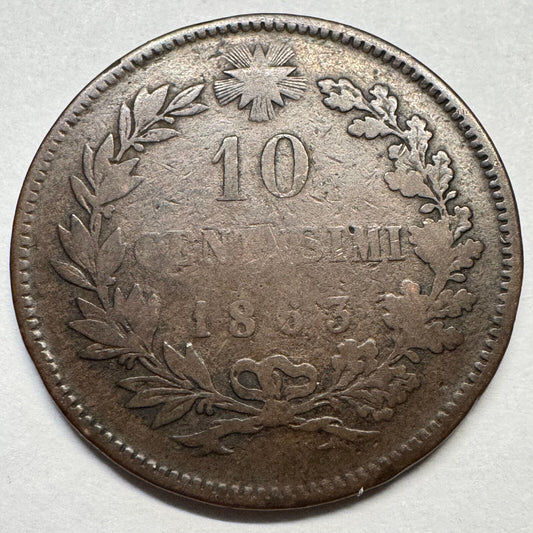 1863 Italy 10 Centesimi - Beautiful Coin - #A-075