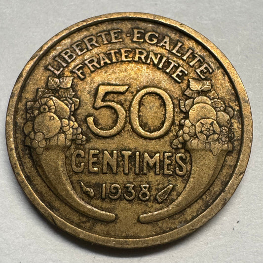 1938 France 50 Centimes - Beautiful Coin - #A-080
