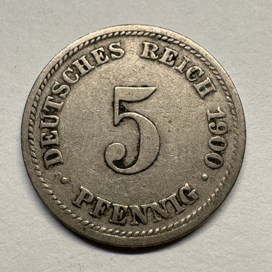 1900 Germany 5 Pfennig - Beautiful Coin - #B-057