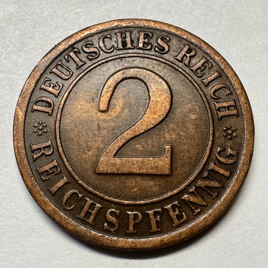1925 Germany 2 Reichspfennig - Beautiful Coin - #A-092