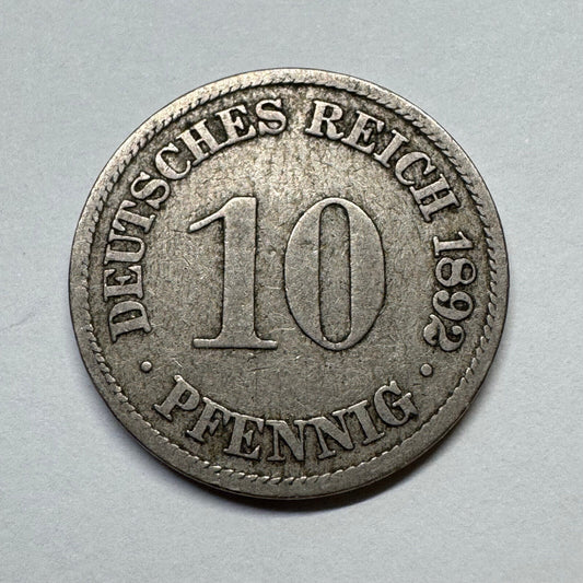 1892 Germany 10 Pfennig - Beautiful Coin - #B-052